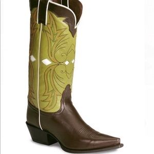 Nocona Moka & Green Leather Snip Toe Cowgirl Boots